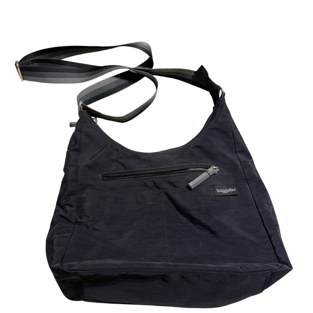 Baggallini Swift Hobo Crossbody Bag Nylon Adjustable Strap Black Zipper